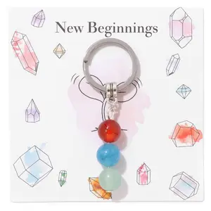 6PCS Natural Gemstone Beaded Inspirational Keychain with Spinning Beads, Silver Key Ring Bag Charm Gift for Women & Girls, Keychain Pendant, Trendy Cute Keychain