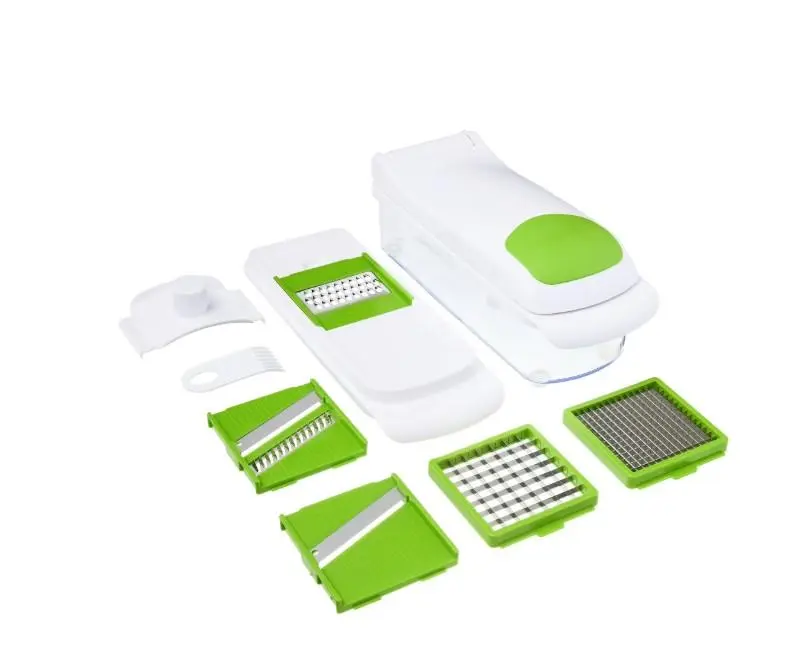 Mainstays 11 Pieces Multi-Function Nice Dicer and Mandoline, Stainless Steel, Green Glaze, 820g