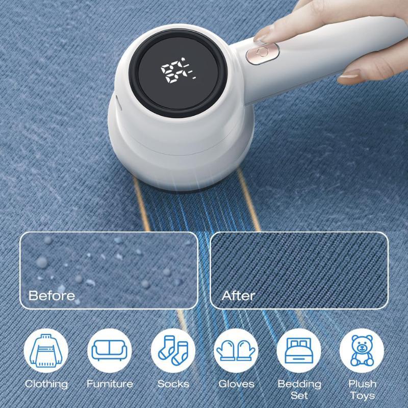 Rechargeable Fabric Shaver With 2 Total 6-Leaf Stainless Steel Blades， Lint Remover with 3-Speed and LED Display - lint shaver & Sweater shaver for Clothes Fuzz，lint ball，pills，bobbles and more.
