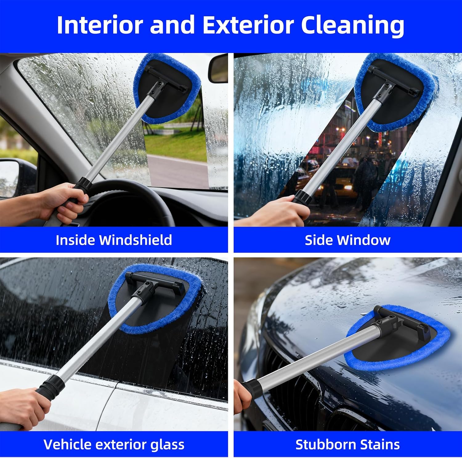 Windshield Cleaner Tool – Upgrade Large Head Car Interior&Exterior Window Cleaning Kit with Extendable Handle & 4 Microfiber Pads, Auto Wiper Brush for Car, Trucks, SUVs, RVs & Home Windows Windshield Cleaner Tool – Upgrade Large Head Car Interior&Exterior Window Cleaning Kit with Extendable Handle & 4 Microfiber Pads, Auto Wiper Brush for Car, Trucks, SUVs, RVs & Home Windows