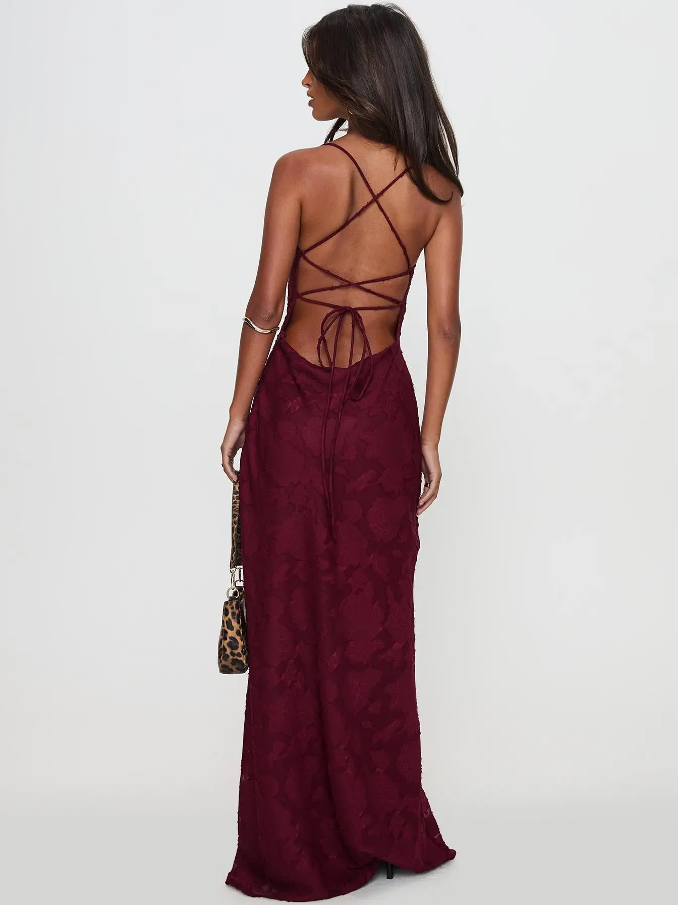 Celena Maxi Dress Burgundy Burnout Lace-Up Open Back, Fully Lined  Non-Stretch Fabric, Flattering Formal Look for Weddings, Parties & Date  Night - TikTok Shop