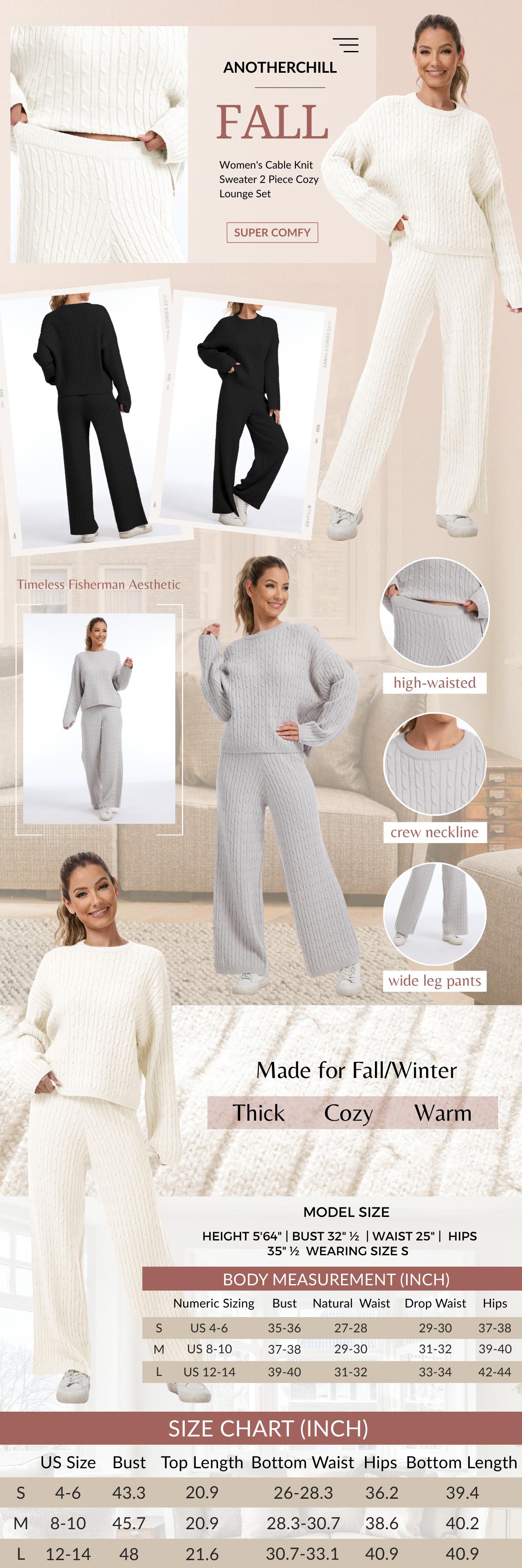 AnotherChill Women's Cable Knit Sweater Lounge Set – Long Sleeve Pullover Top & High-Waisted Wide Leg Pants, Cozy 2-Piece Outfit for Fall & Winter AnotherChill Women's Cable Knit Sweater Lounge Set – Long Sleeve Pullover Top & High-Waisted Wide Leg Pants, Cozy 2-Piece Outfit for Fall & Winter