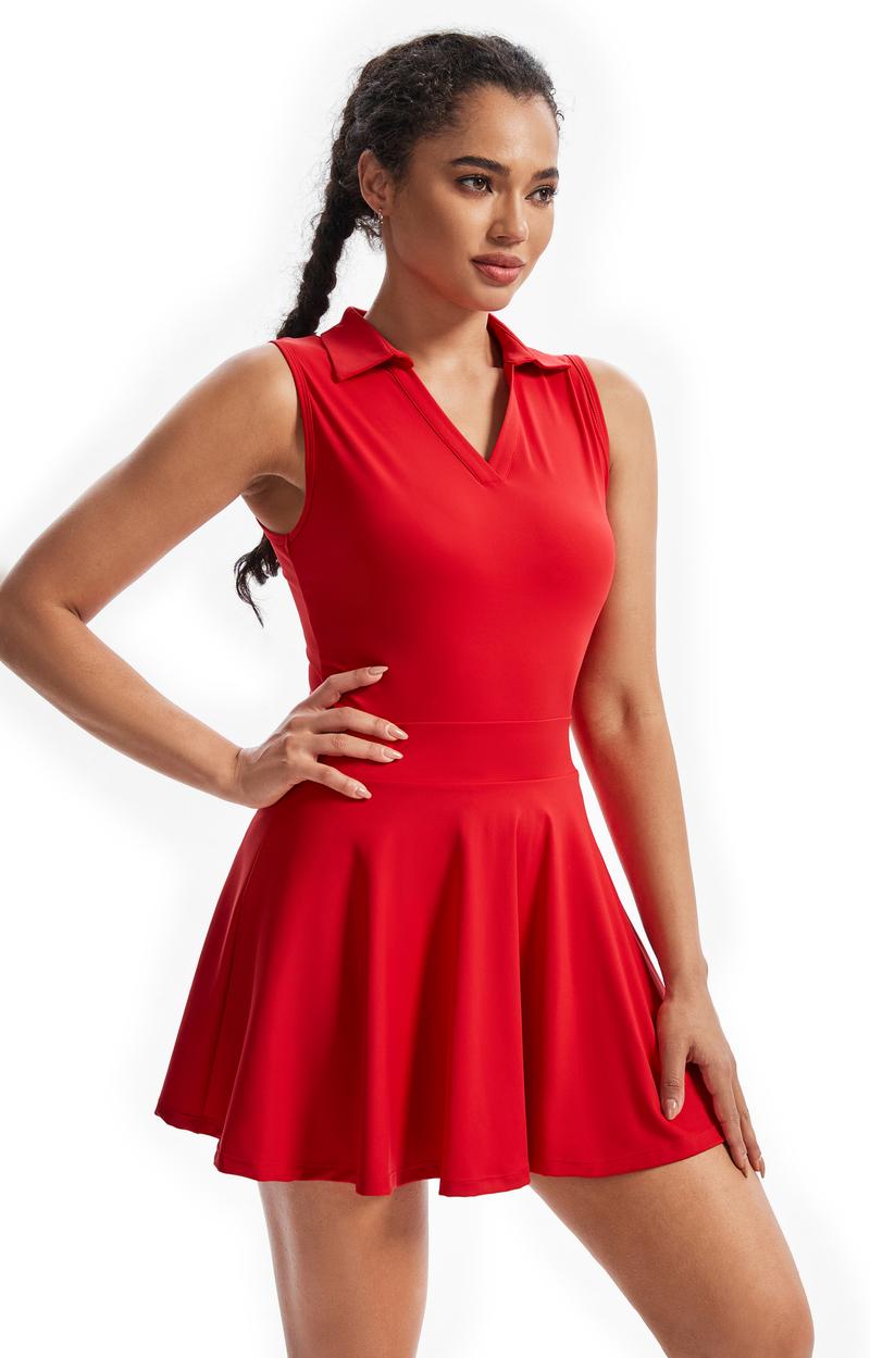 Women's 2 in 1 Drawstring Athletic Tennis Golf Dress Underneath Workout Active Mini Tennis Attire with Built-in Shorts, Dress for Women, Solid Sleeveless Pocket Dress, Tracksuit Ladies Sportswear for Exercise Pickleball, Gym Wear, Athletic Dress