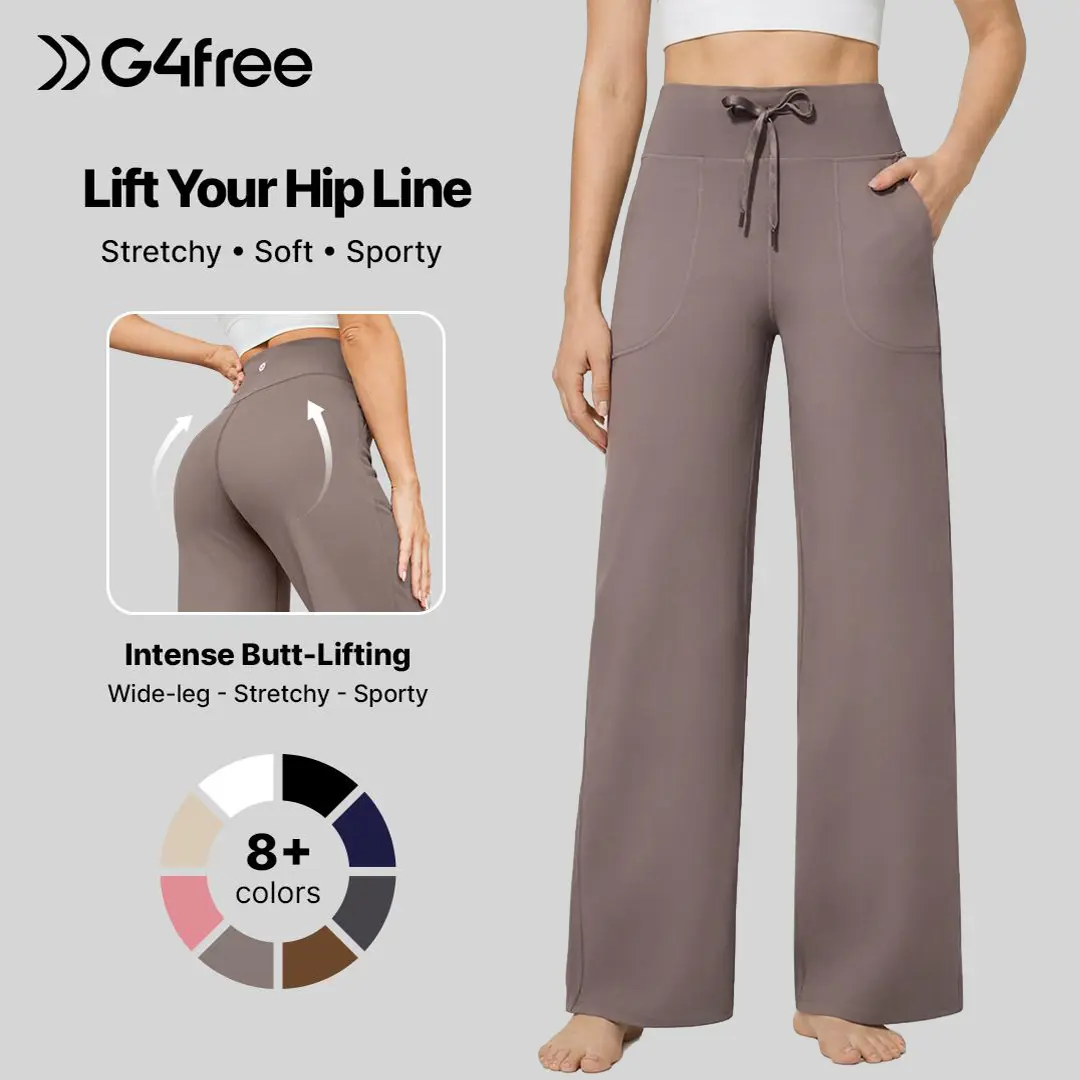 G4Free Womens High Waist Wide Leg Sweatpants Stretch Lounge Yoga Pants with Pockets Comfy Workout Casual EverGoing 2026, Gray Sweatpants, Clothes