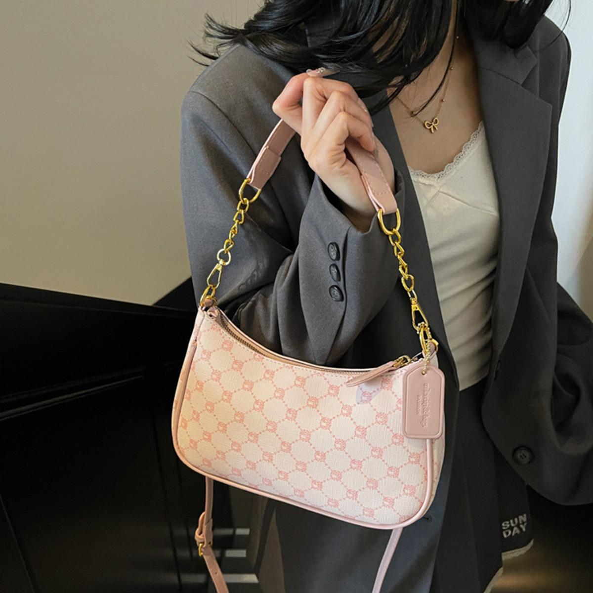 Women's PU Leather Crescent Shoulder Bag Sling with Print Letter Pattern Compact Underarm Purse for Daily Use