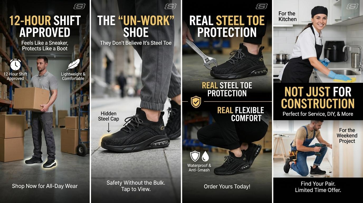 Steel Toe Safety Sneakers – Waterproof, Slip-Resistant, Lightweight & Breathable Work Shoes with Reflective Design for Construction & Woodworking