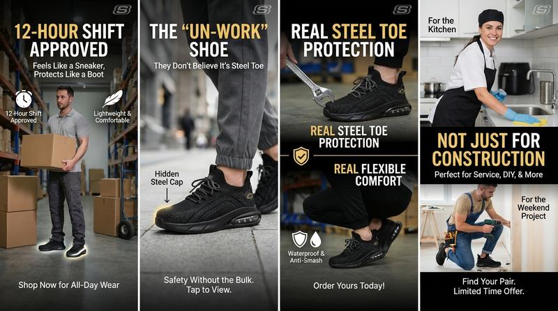 Steel Toe Work Sneakers - Waterproof Anti-Smash Slip-Resistant Breathable Lightweight Reflective Safety Shoes for Construction Woodworking