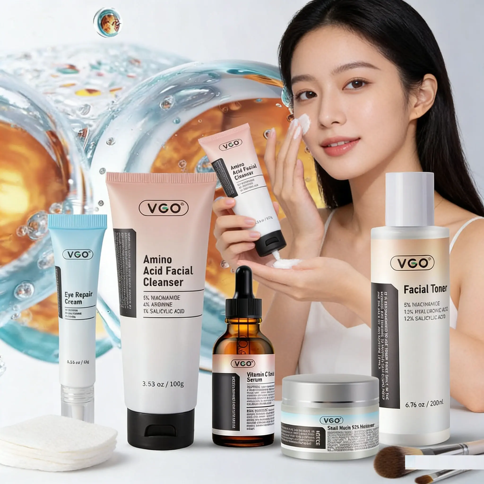 VGO Skincare Five-step Routine Vitamin C Moisturizing Repair Daily Care All-in-One Set Cleanser Moisturizer-B Cleansing Moisture Maintenance Kit Ultimate Kit