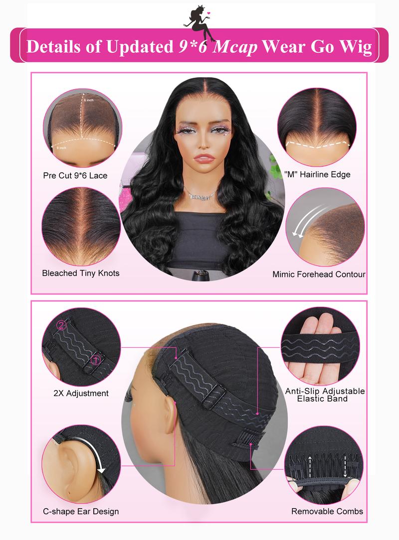 BGMgirl Body Wave Pre Bleached Pre Plucked 6*4 Wear Go 180% Density Glueless Pre Cut HD Lace Closure Human Hair Wig TikTokShopfalldealsforyou