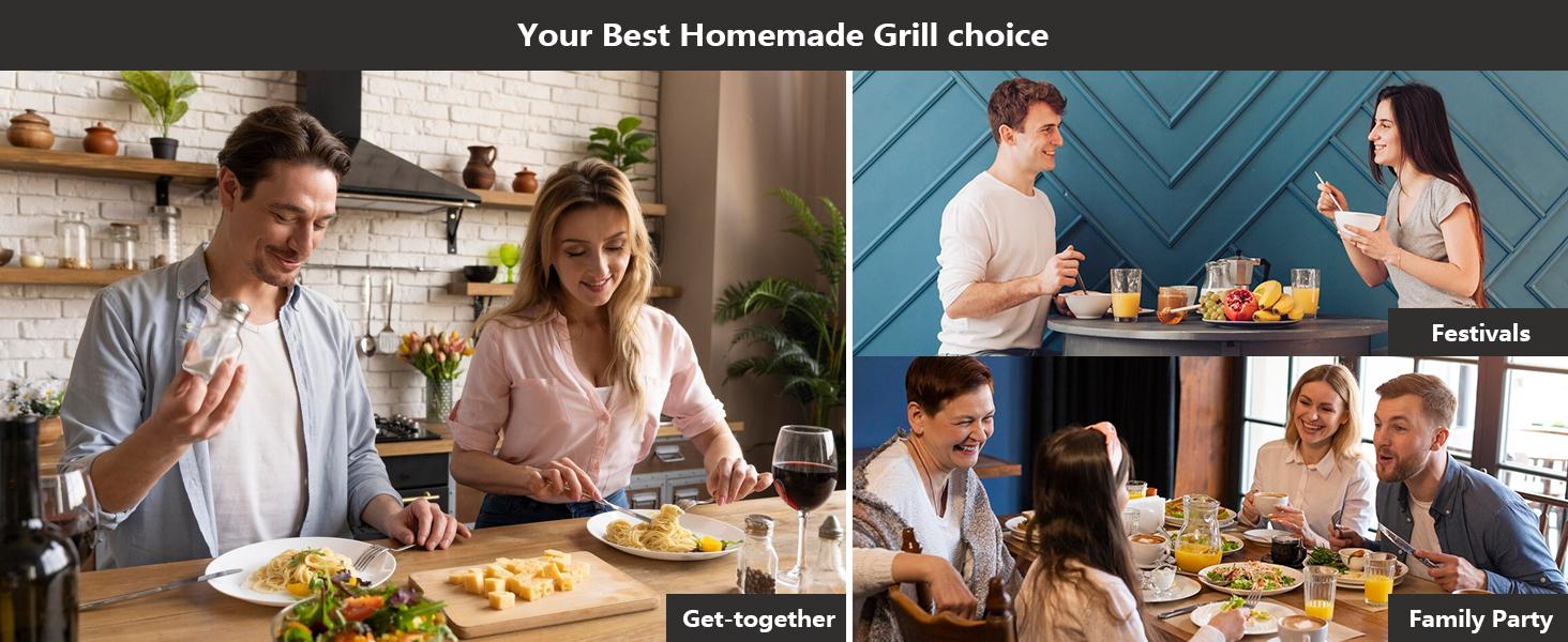 Pukomc Indoor Smokeless Grill 1500W with Non-Stick Cooking Removable Plate Dishwasher Safe for Grilling Roasting & Frying Nonstick Coating Griddle