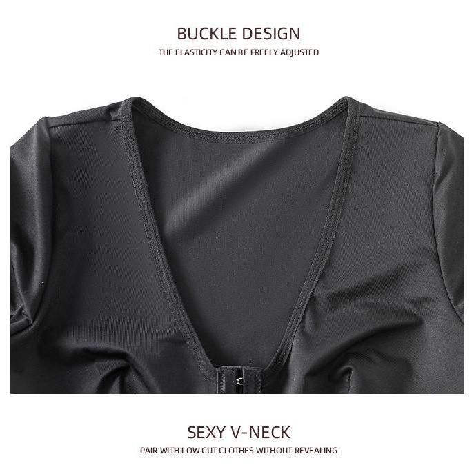 Women's Arm Shaper Tummy Control Post Surgery Arm Lipo Compression Long Sleeves with Lace Arm Front Zipper Closure Shapewear Bra