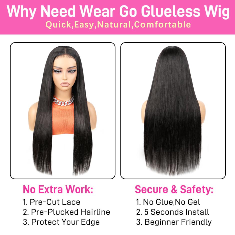 FORGIRL FOREVER Wear And Go Straight Wig Pre Plucked Wear Go Glueless Wigs Pre Cut 7x5 Transparent Lace Closure Wigs Beginner Friendly