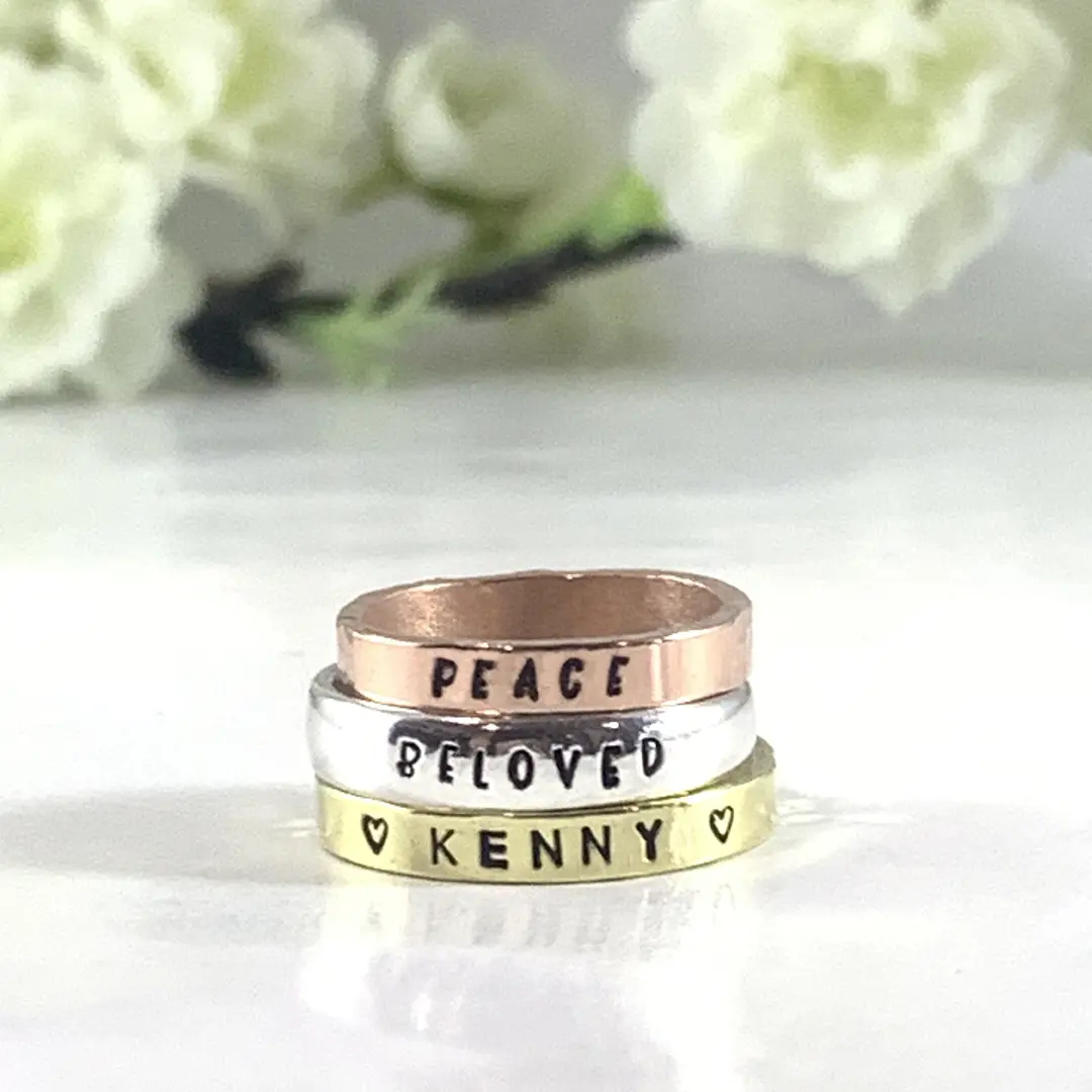 Stacking Name Ring, personalize, choose your name or word, hand stamped Sterling silver, NuGold, or Copper, sorority, sisterhood