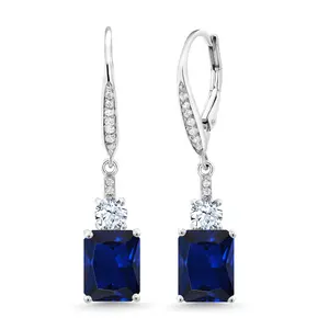Gem Stone King 4-5 Cttw Drop Dangle Earrings for Women | 925 Sterling Silver | Emerald Cut 9X7MM Gemstone Birthstone | Jewelry Gifts for Mom Her Anniversary Wedding