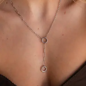 Rolo Lariat Paperclip Clasp Necklace in Silver by Caitlyn Minimalist - Silver Charm Holder Necklace - Bold Link Chain Y Necklace - Summer Jewelry - Best Friend Gift