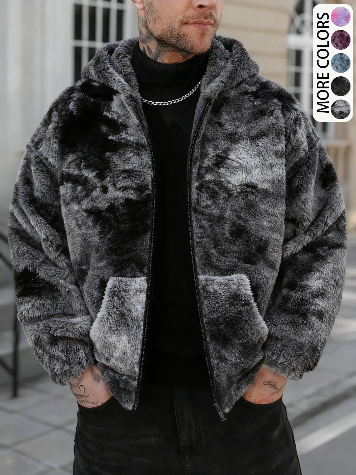 Unisex Fitted Hooded Jacket, Fall & Winter Warm Tie-Dye Plush Coat, Long Sleeve, Trendy Versatile Preppy Style, Youth Casual Street Fashion Outerwear, Daily Wear Jackets, Streetwear Jackets, Everyday Jackets, Casual Fashionable Jacket