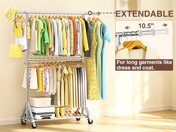 Double-Layer Rolling Clothes Rack! Large-Capacity Garment Organizer, Clothing Store Display Rack, Bedroom Floor-Standing Hanger