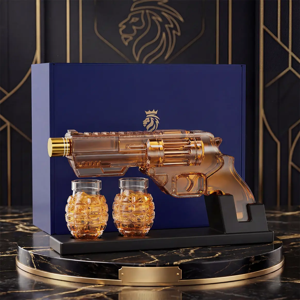 Man Cave Bar accessories, Kollea Whiskey Decanter with Grenade-Shaped Shot Bottles, 12.83oz Decanter Set for Men, Father, Husband, Boyfriend & Military Enthusiasts, Premium Lead-Free Glass, Wooden Stand, Luxury Gift Box homedecor