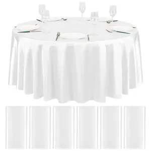 MTREO 6 10 Packs Satin Tablecloth 120 inch Round Tablecloths, Overlay Satin Table Cover Bright Silk Tablecloth Smooth Fabric Table Decoration for Wedding Party Banquet Events