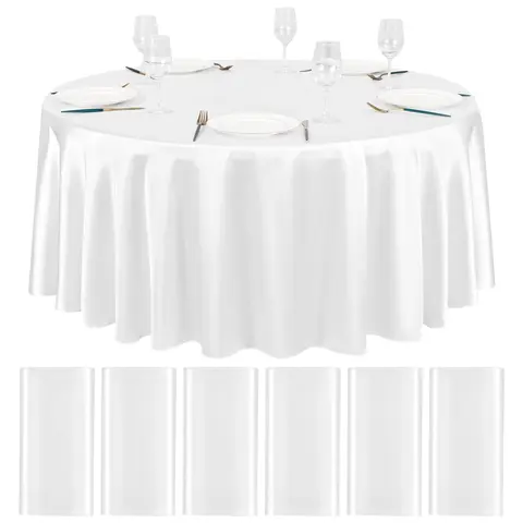 MTREO 6 10 Packs Satin Tablecloth 120 inch Round Tablecloths, Overlay Satin Table Cover Bright Silk Tablecloth Smooth Fabric Table Decoration for Wedding Party Banquet Events