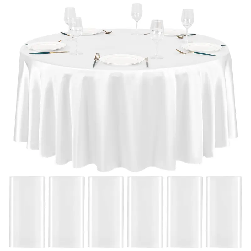 MTREO 6 10 Packs Satin Tablecloth 120 inch Round Tablecloths, Overlay Satin Table Cover Bright Silk Tablecloth Smooth Fabric Table Decoration for Wedding Party Banquet Events