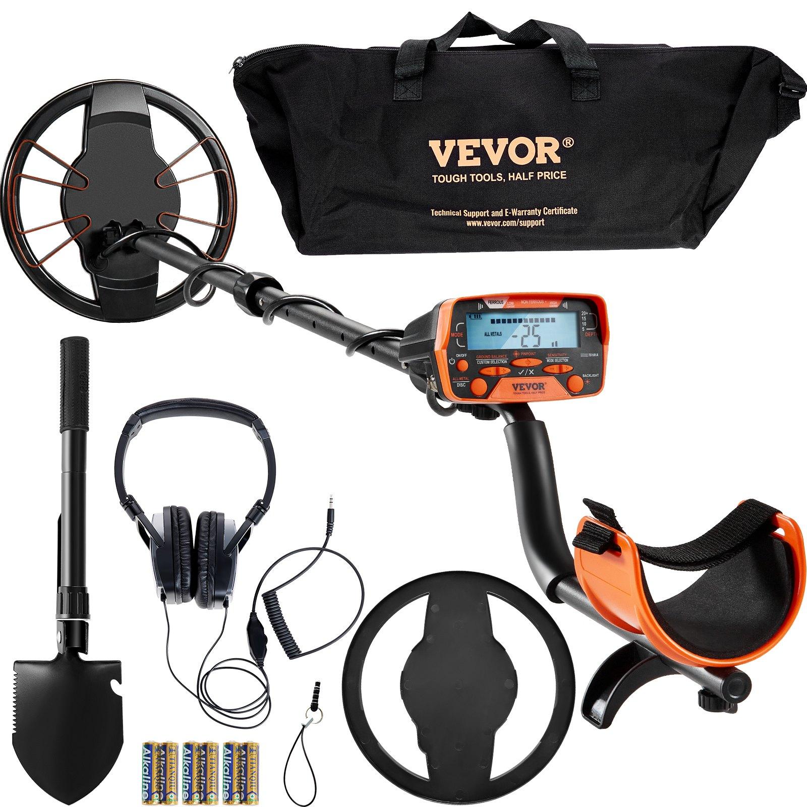 VEVOR Waterproof Metal Detector, 12" Coil, Professional Rechargeable Gold Detector, 39-50 in Adjustable with LCD 7 Modes Advanced DSP Chip Bluetooth Headset, IP68 for Detecting Gold Treasure Hunting