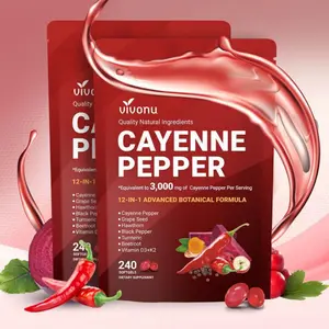 Cayenne Pepper Softgels 240 Count - Plant-Based Non-GMO with Vitamins D3 K2 Beetroot & Hawthorn Extracts for Circulation Vitality