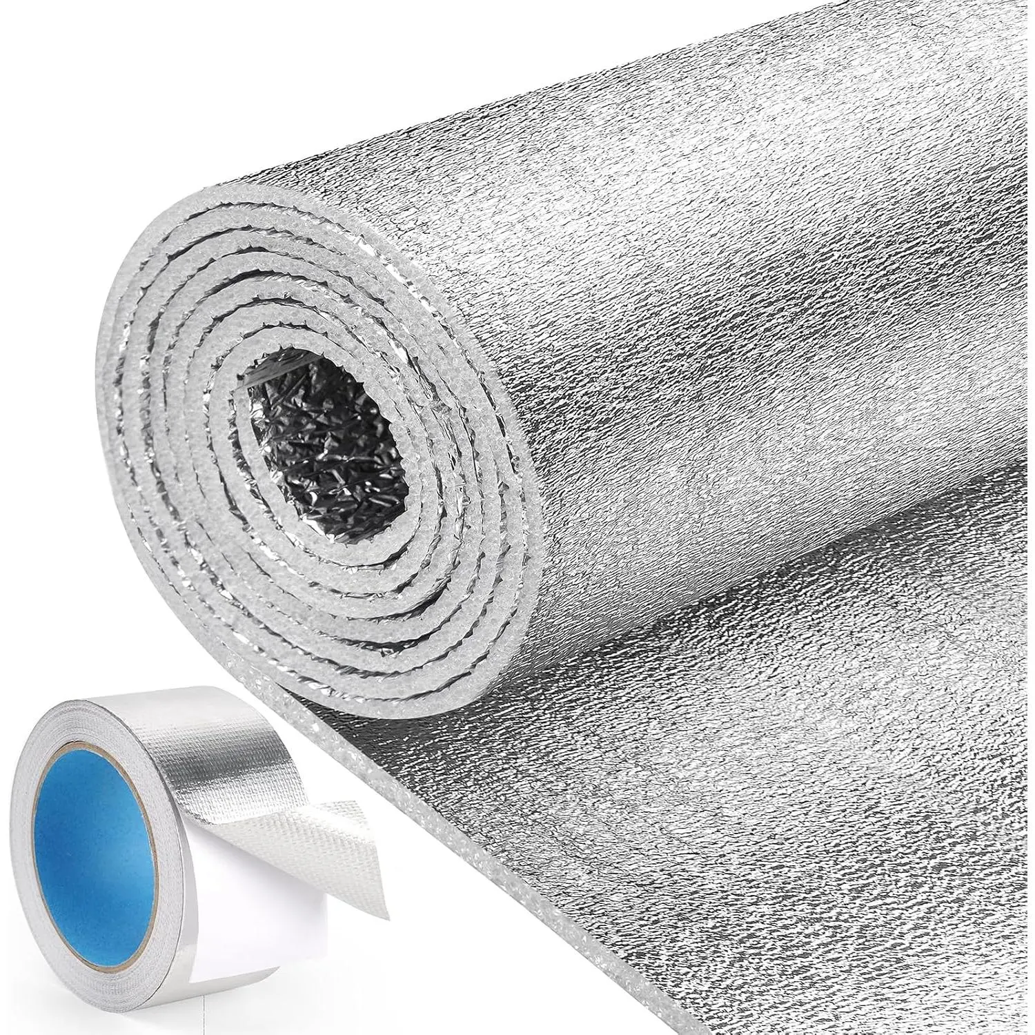 Window Film Insulation Roll 48 in X 10 Feet, Foil Aluminum Roll-Sided Foam Core, Summer Window Heat Blocker for RV/Windows/Door - Folded Package