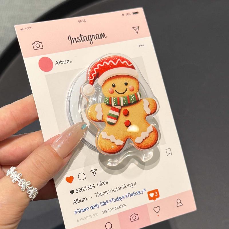 Christmas Cute Phone Grip for MagSafe with Kickstand Magnetic Stand Secure Hold for MagSafe Cases Easy Install Hands-Free Wireless Charging Accessory Christmas Theme Smartphone Mount Installation Cellphone