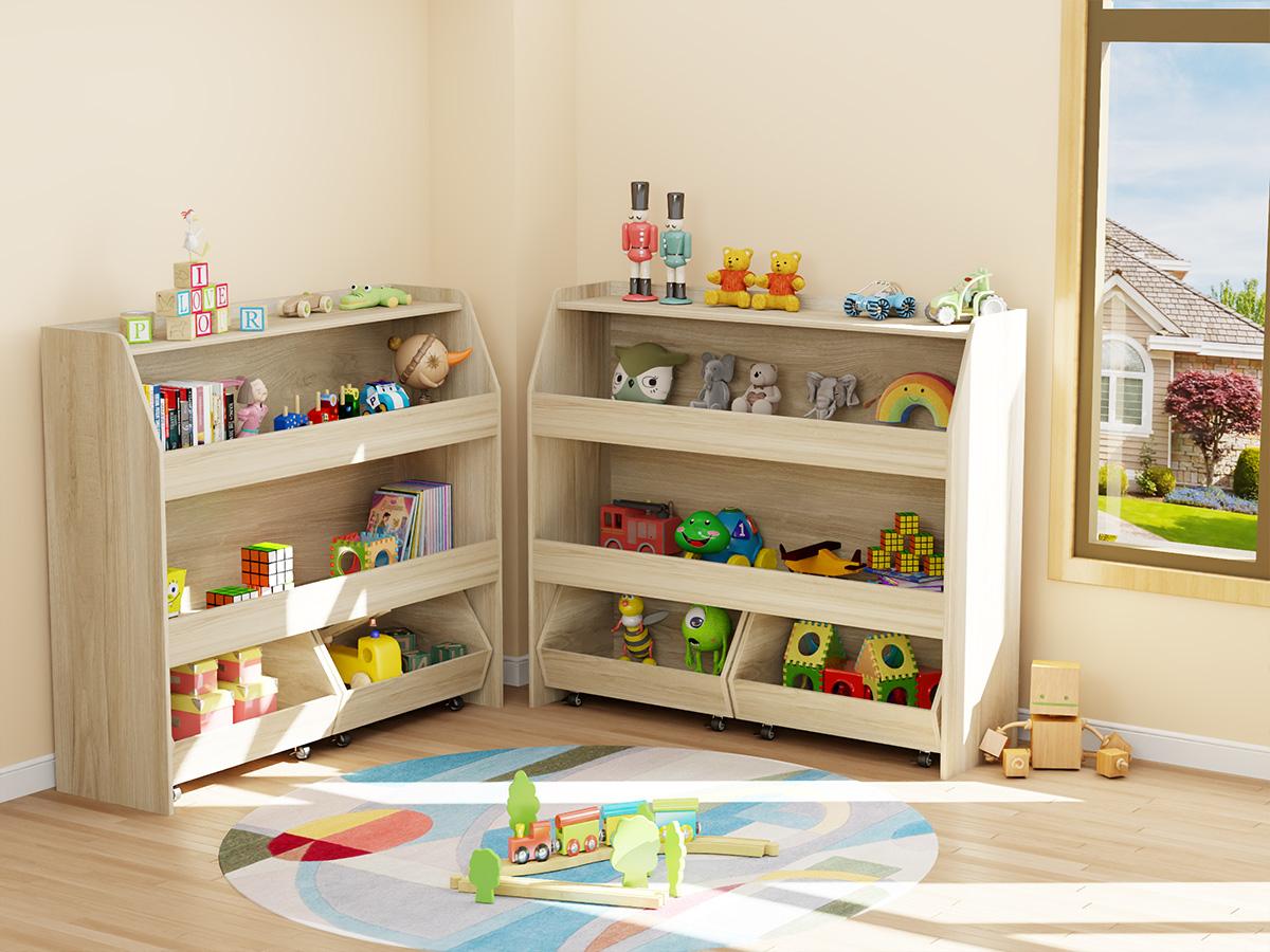 COZPAW Toy Storage Organizer, 2/3 Tier Montessori Shelf with Movable Bins, Toy Organizers Book Shelf for Kids Room, Playroom, Nursery