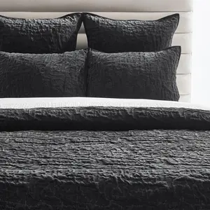 Z Gallerie Madera Velvet Coverlet Set - Black / Ivory / Midnight Blue