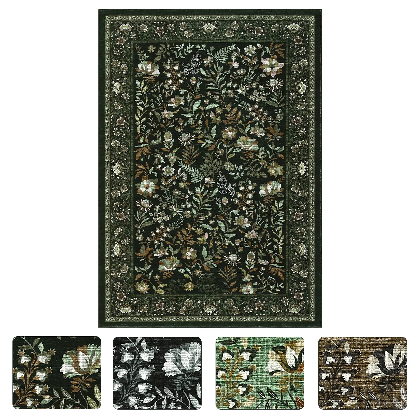6x9 ft Dark Green Polyester Rectangular Non-Skid Decorative Area Rug, Foldable Modern Washable Long-Lasting Large Rug for Hallway, Doorway Entryway, Decorative Area Rugs, Doorway Area Rugs