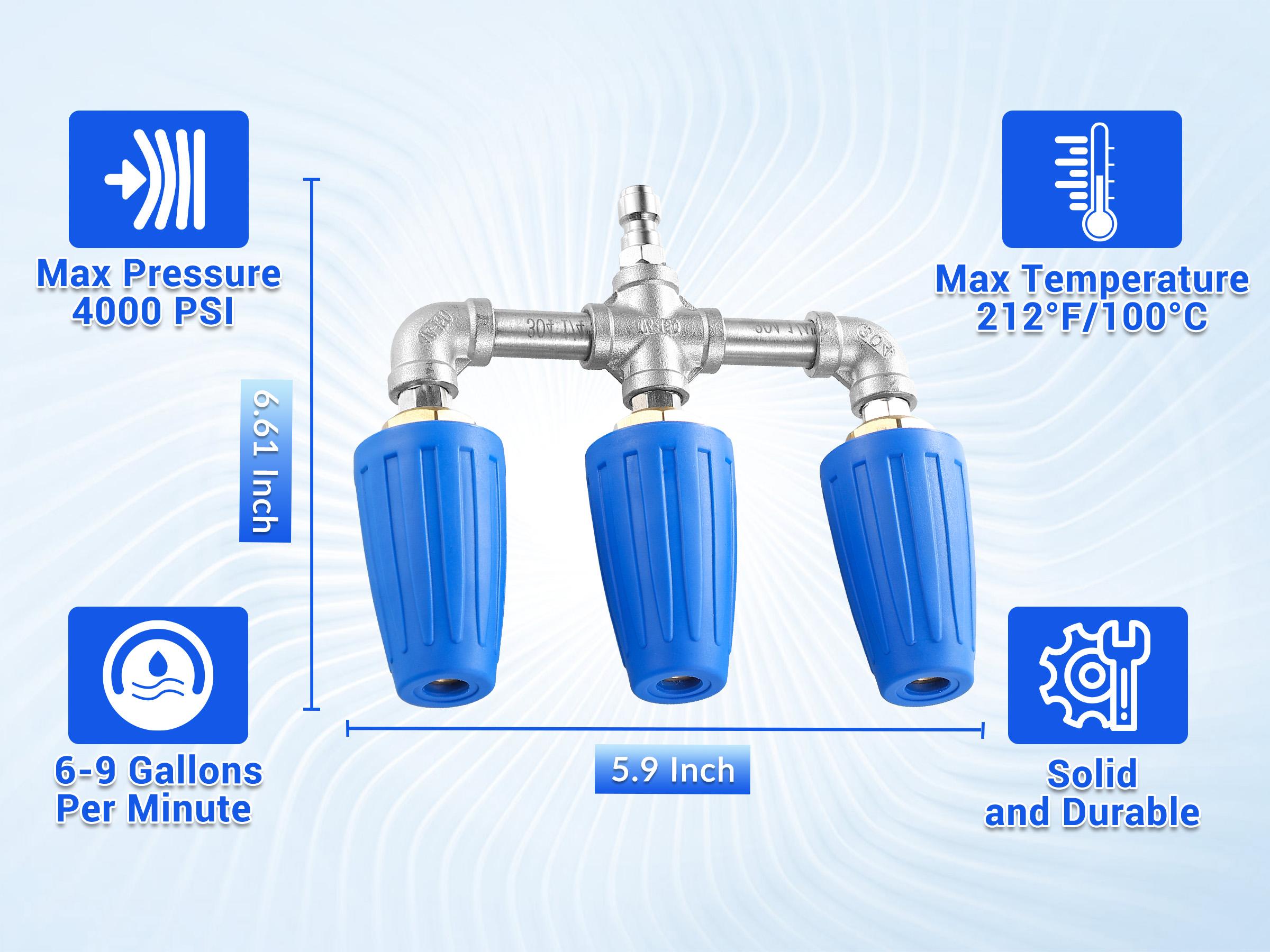 Ridge Washer Dual Turbo Nozzle Pressure Washer 1/4 Quick-Connect with Stainless Steel and Brass Components,2.0 Orifice 3-in-1 Turbo Nozzle,4.0GPM,4000 PSI