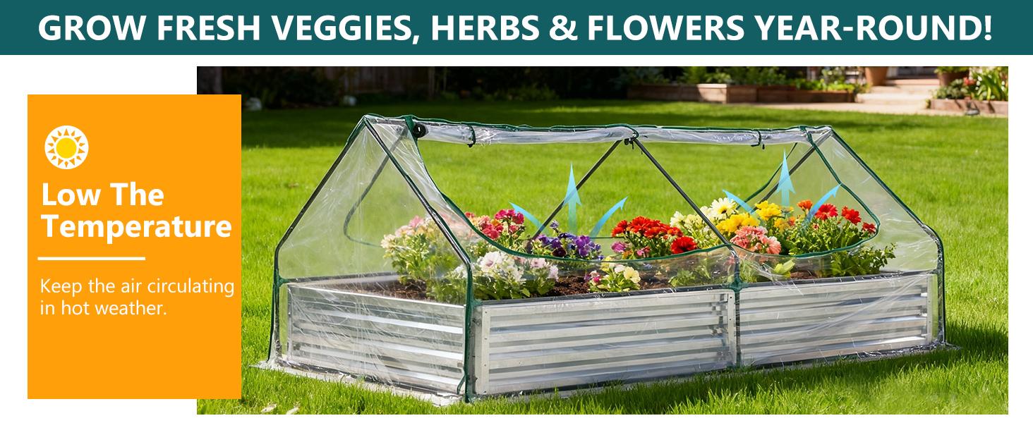 utdoor Raised Garden Bed with Transparent Waterproof Cover for Growing Vegetables, Cold-Resistant Planter Box Kit with Large Screen Windows for Herbs & Flowers, 6x3x2ft