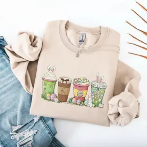 Easter Coffee Lover Sweatshirt, Cute Easter Coffee T-Shirt, Easter Bunny Coffee Sweater, Coquette Easter Pullover, Happy Easter Crewneck Gift