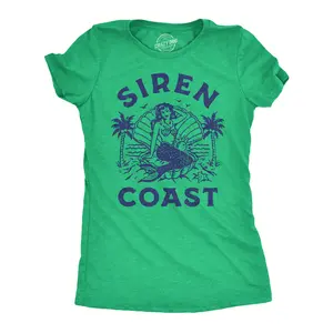 Womens Siren Coast T Shirt Funny Tropical Mermaid Beach Lovers Tee for Ladies Funny Womens T Shirts Cute Vintage Fashion Casual Ladies T-Shirt Gift Funny Sarcastic Top Women's Novelty Tees Green -