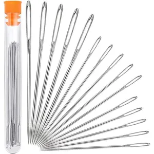 Large Eye Sewing Needles, Sewing Needles, Stainless Steel Embroidery Thread Needle, Handmade Yarn Knitting Needles Leather Needle (15 Pieces)