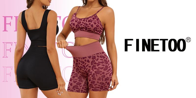 FINETOO 4pcs Workout Sets for Women Ribbed Crop Tank Shorts Active Gym Exercise High Waisted Sports Yoga Outfit Fashion ootd Women Comfortable Set XS-L