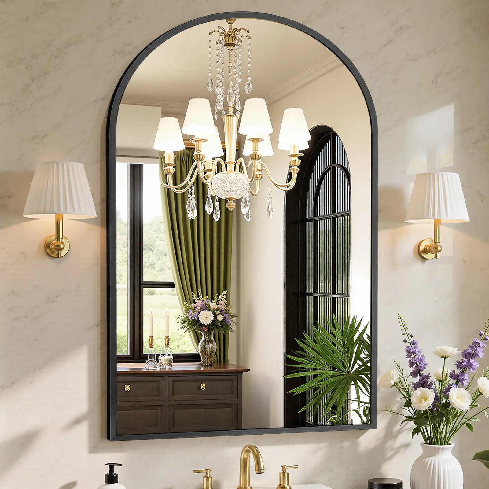 Durable Metal Framed HD Shatter-Proof Vanity Mirror for Wall Over Sink - Modern Arch Design, Bathroom Home Decor, Entryway Decor