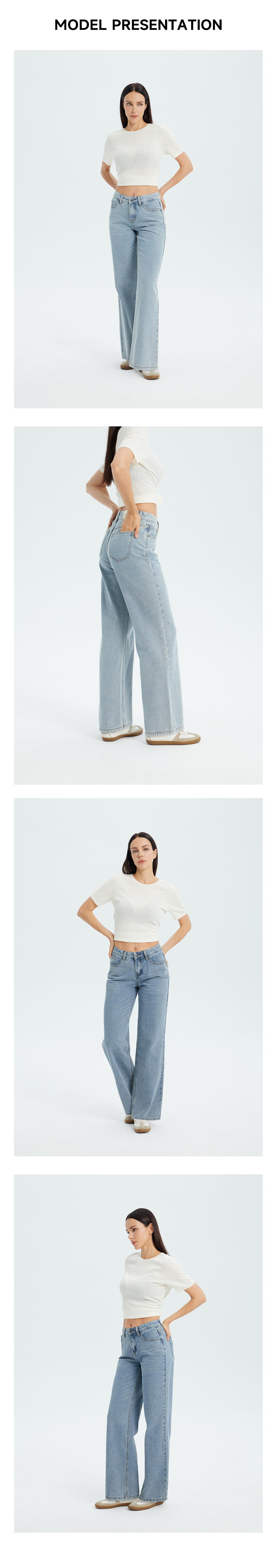 BLEU Women's Mid Rise Baggy Jeans Vintage Washed Wide Leg Denim Pants Comfortable Fit Street Wear Style