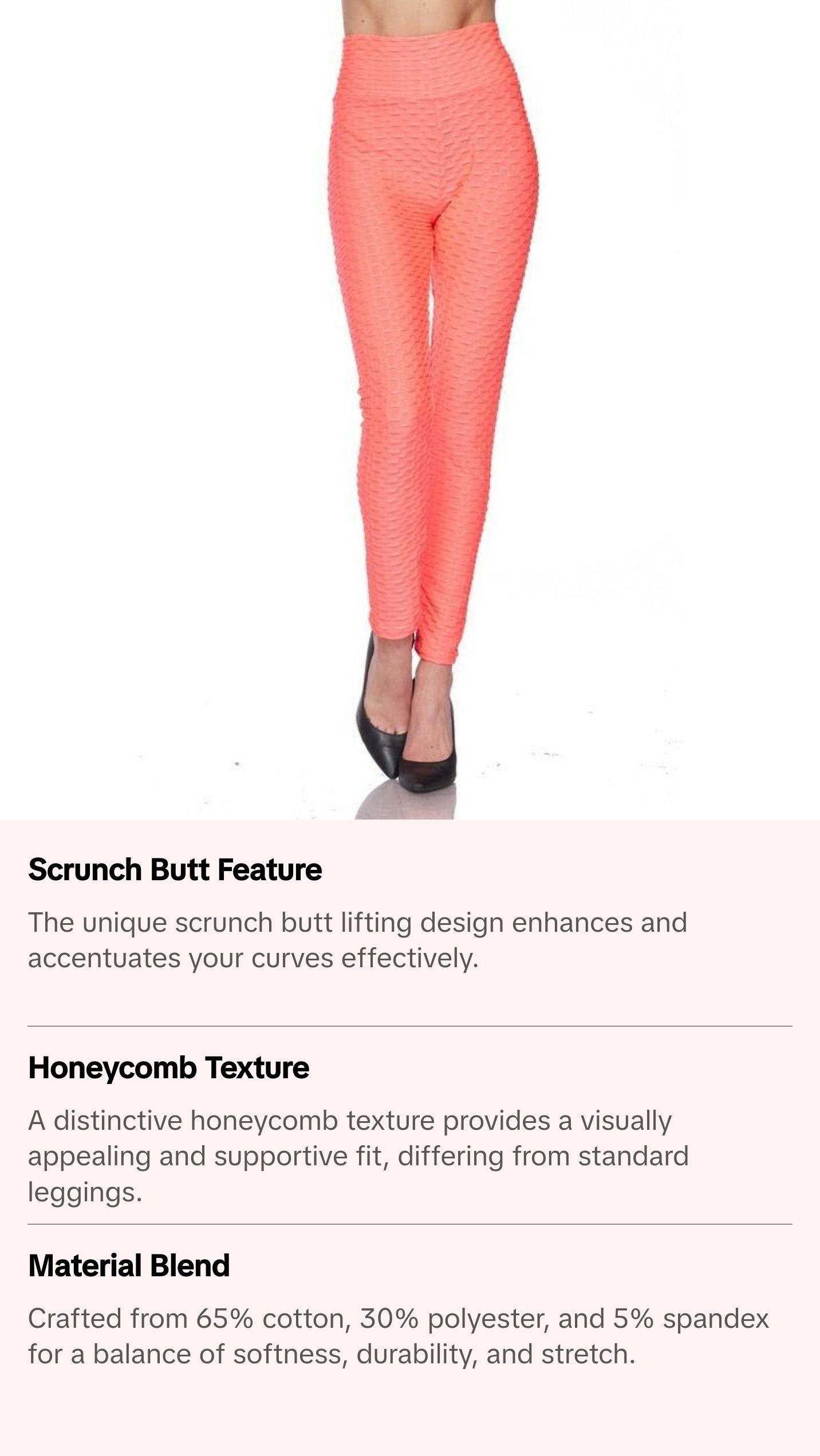 Kylie Scrunch Butt Anti Cellulite Honeycomb Texture Leggings Neon Coral
