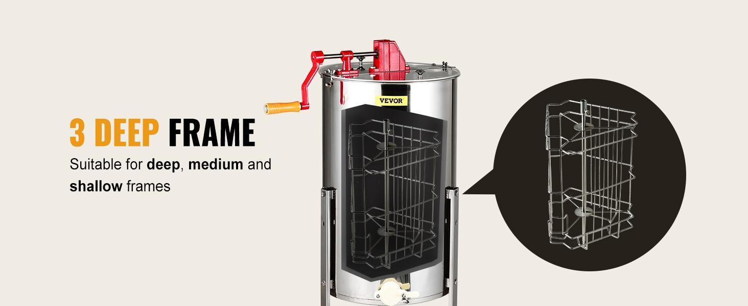 【Backtoschool】VEVOR Hand Crank Manual Honey Extractor, 3-Frame Stainless Steel Beekeeping Equipment, 39.3'' to 42.5'' Height-Adjustable Stand Honeycomb Drum Spinner with Lid for Kitchen, Basement Apiary Use, Adjustable Height, Manual Spin