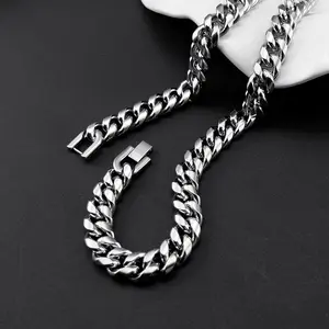 10mm Polishing Silver Stainless Steel Curb Cuban Link Chain Necklace Men's Jewelry.(23" or 27" 10MM)