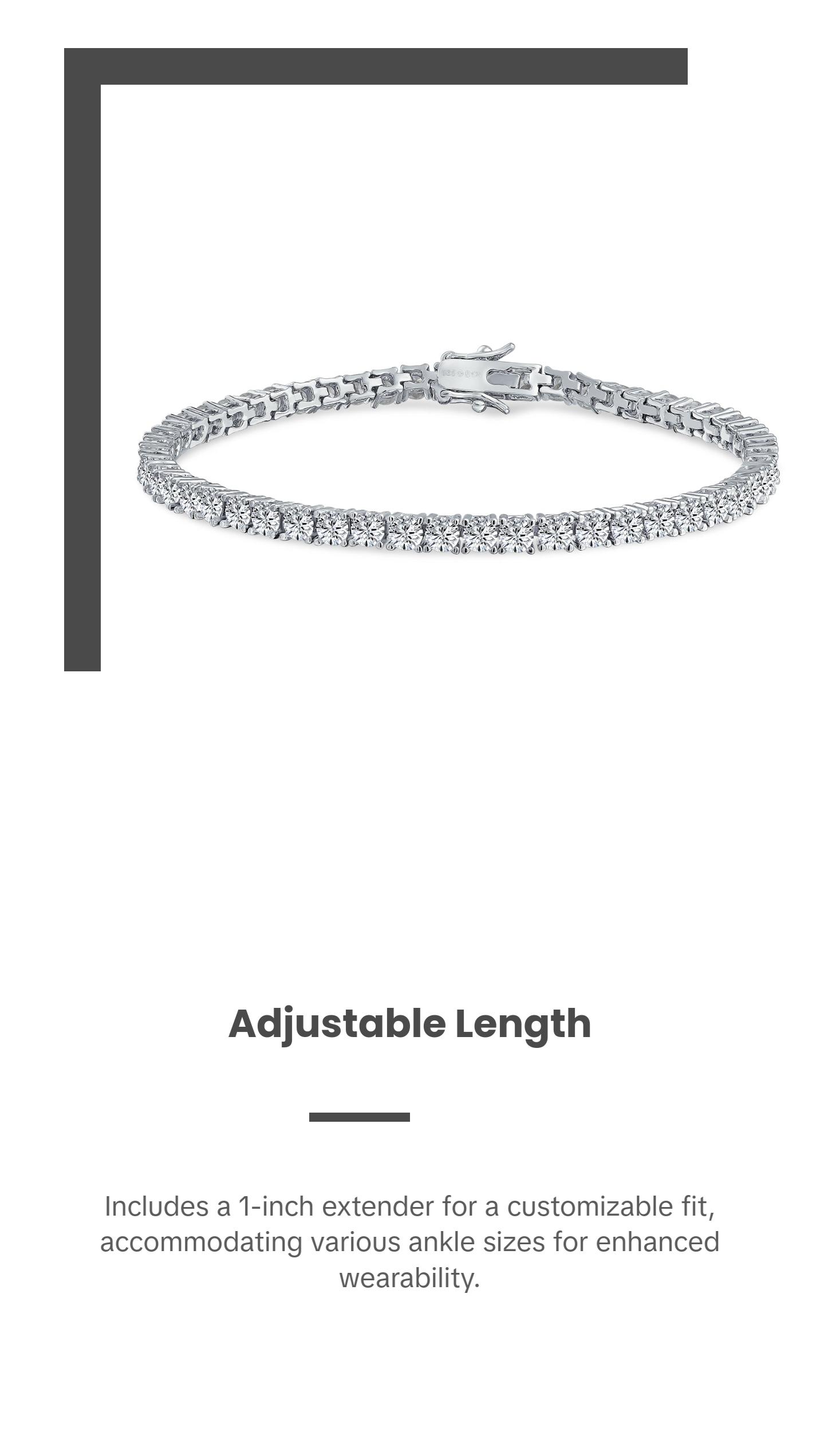 Bridal AAA CZ By The Yard Station Anklet Tennis Ankle Bracelet Silver 9-10 Inch