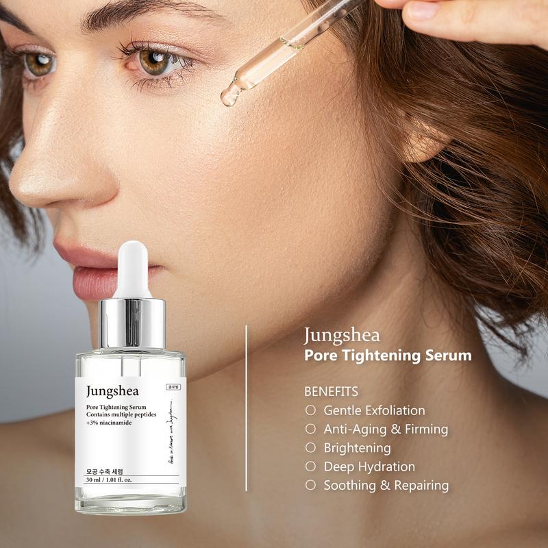 JUNGSHEA Korean Pore Tightening Serum & Glycolic Acid Pads Duo | 3% Niacinamide + Peptides | Minimize Pores, Exfoliate & Glow! (30ml + 50 Pads)