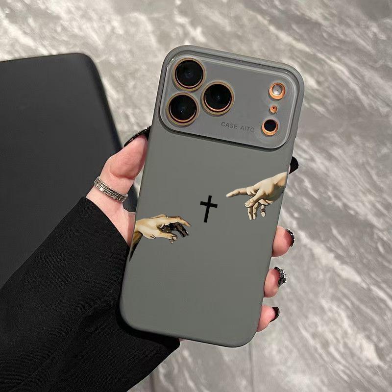 God's Hand and Cross Phone Case, Luxury Dopamine Ins Style Cover for iPhone 17 16 15 14 13 12 Pro Max Plus, Ultra Skin-Friendly TPU, All-Inclusive Glass Lens Protection, Inspirational Christian Gift, Shockproof Aesthetic Faith Case, Lens Window