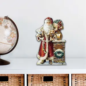 Designocracy 8461013M-1315 12 x 9 in. Silent Night Santa Christmas Outdoor Decor Large Ornaments
