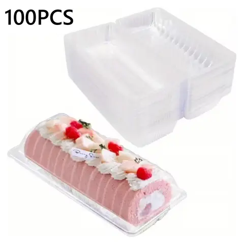 100-Pack Transparent Hinged Clamshell Food Containers with Tight-Seal Latch, Sturdy Disposable Takeaway Boxes, Easy-Carry Design, 8.46x3.35x2.72 Inches Inner Size for 8.46" Cake Fit & Leftovers, Kitchenware Bakeware Storage