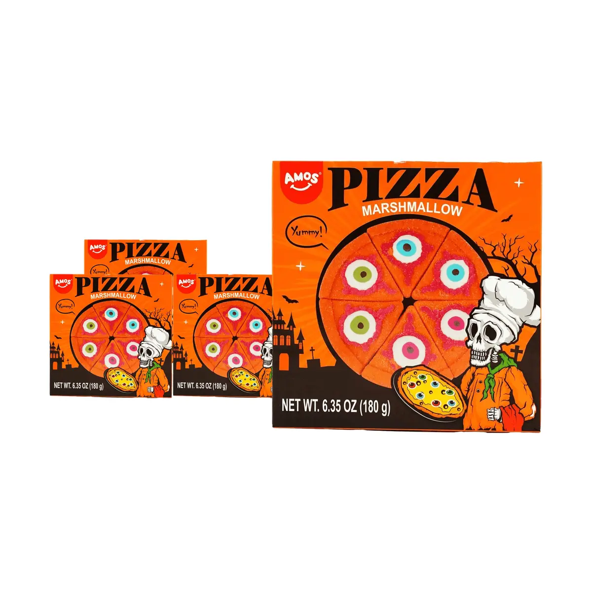 Amos Pizza Marshmallows 180g - 4 Pack Value Bundle - Fun Novelty Candy for Parties & Snacks - Vibrant Colors & Fruit Flavors - Perfect for Pranks & Gags