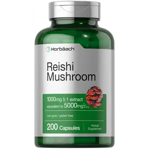 Horbäach Reishi Mushroom Capsules | 200 Count | Non-GMO and Gluten Free Extract Supplement